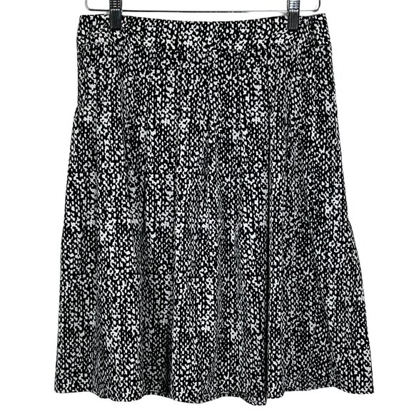 Talbots Petites 4P Black White Pleated Flare Midi Skirt Work Career - Picture 1 of 10